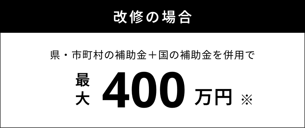 改修の場合：県・市町村の補助金＋国の補助金を併用で最大400万円
